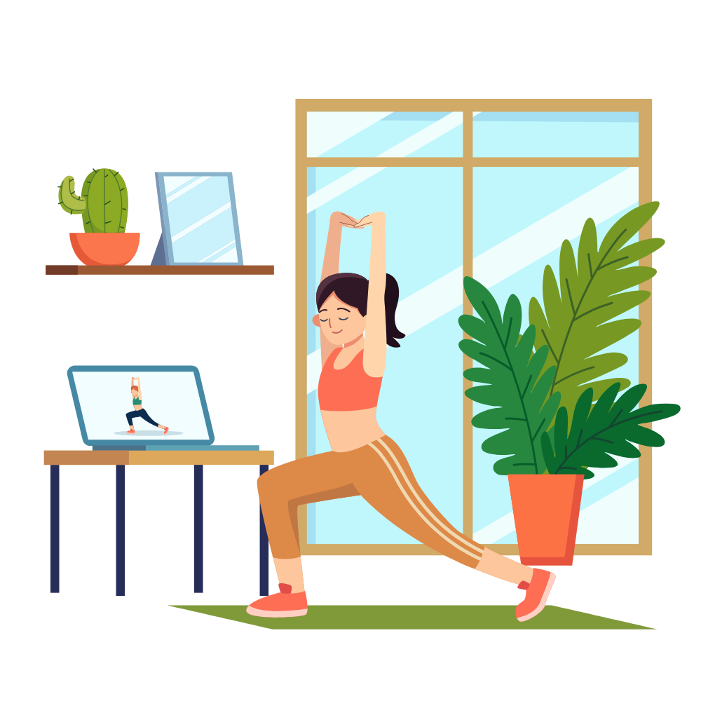 Mulher fazendo aula de pilates online